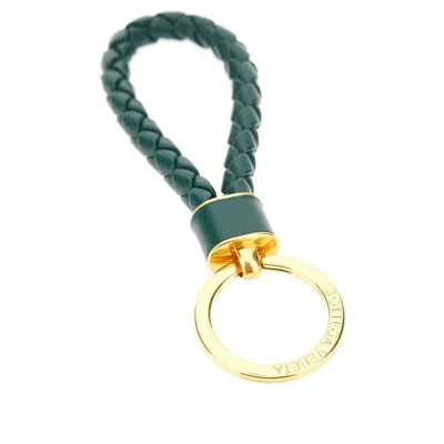 Bottega Veneta Intreccio Leather Key Ring In Green