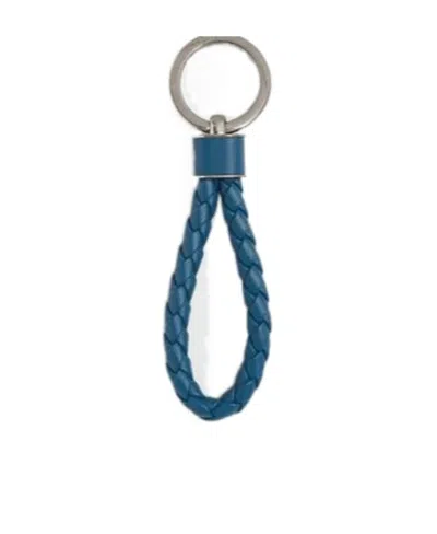 Bottega Veneta Intreccio Leather Keyring In Blue