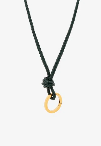 Bottega Veneta Intreccio Leather Long Key Ring In Emerald Green