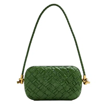 Bottega Veneta Intreccio Leather Minaudiere With Strap In Green