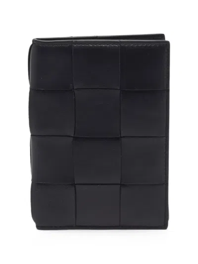 Pre-owned Bottega Veneta Intreccio Leather Passport Holder In Black