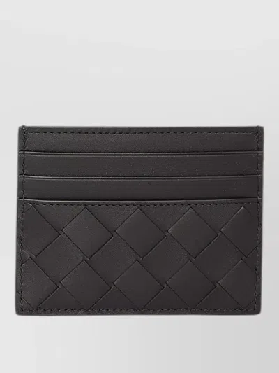 Bottega Veneta Intreccio Leather Pattern Compact Cardholder In Black