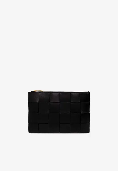Bottega Veneta Intreccio Leather Pouch In Black