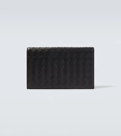Bottega Veneta Intreccio Leather Wallet In Black