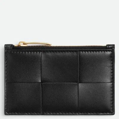 Bottega Veneta Intreccio Leather Zipped Card Case In ["black","gold Tone"]