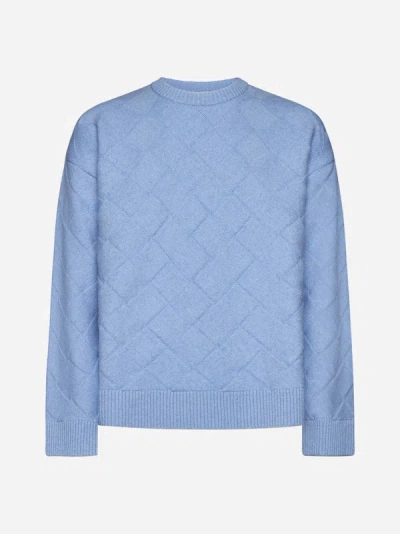 Bottega Veneta Intreccio Motif Wool-blend Sweater In Blue