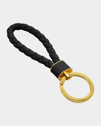 Bottega Veneta Intreccio Napa Lambskin Keychain In Black