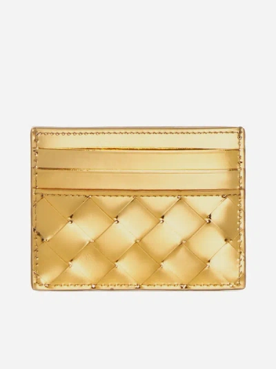 Bottega Veneta Intreccio Nappa Leather Card Holder In Gold