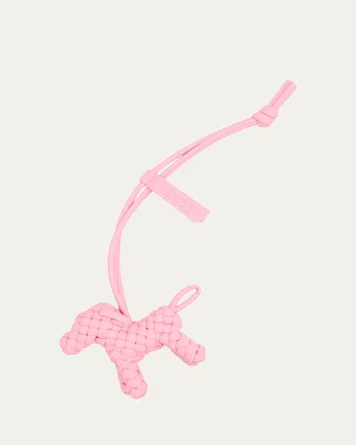 Bottega Veneta Intreccio Nappa Leather Dog Charm In Pink
