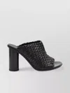 Bottega Veneta Intreccio Pattern Leather Sandals With Cylinder Heel In Gray