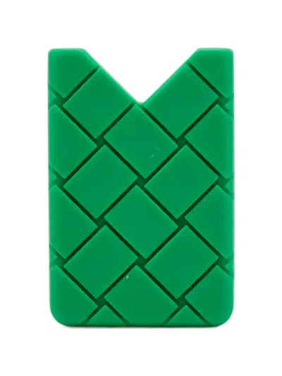 Pre-owned Bottega Veneta Intreccio Patterned Card Holder In Green