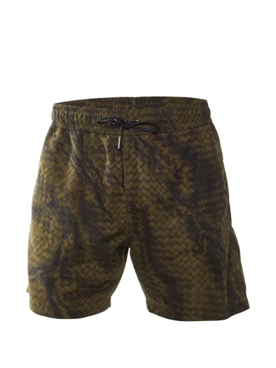Pre-owned Bottega Veneta Intreccio Print Swim Shorts In Green