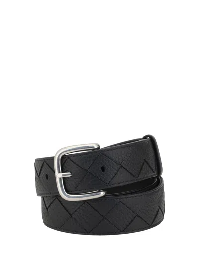 Bottega Veneta Intreccio Taurillon Belt In Black-silver