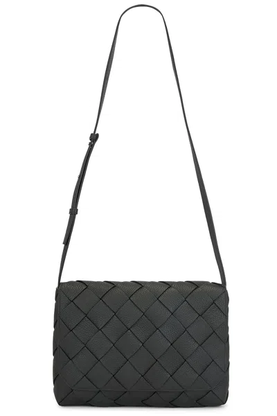 Bottega Veneta Intreccio Taurillon Crossbody Bag In Dark Green & Silver