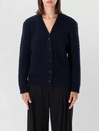 Bottega Veneta Intreccio Wool Cardigan V Neck In Blue