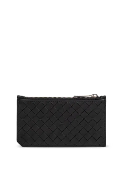 Bottega Veneta Intreccio Zipped Wallet In Blacksilver