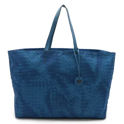 Pre-owned Bottega Veneta Intrecciolusion Blue Nylon Leather Shoulder Bag Tote Bag ()