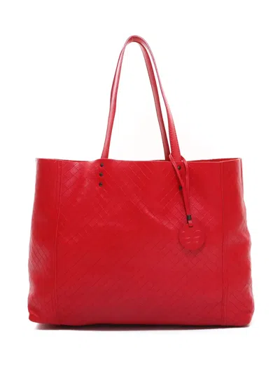 Pre-owned Bottega Veneta Intrecciomirage Tote Bag In Red
