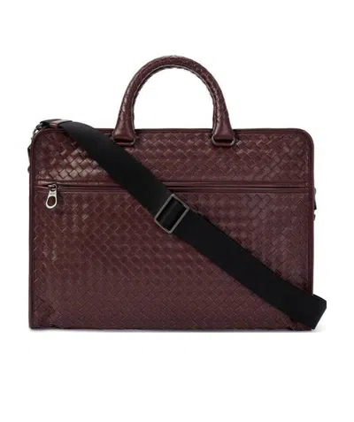 Bottega Veneta Intreciato Briefcase In Red
