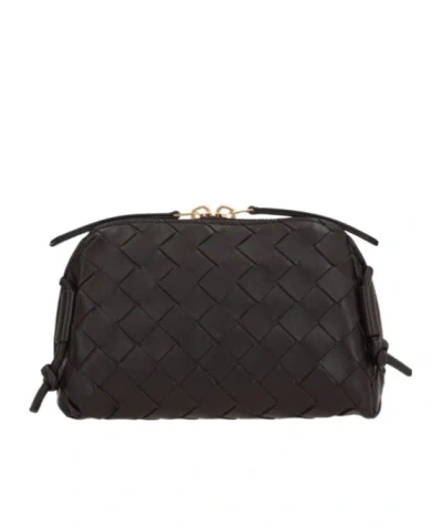 Bottega Veneta Dark Brown Leather Concert Crossbody Bag In Fondant/gold