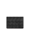 Bottega Veneta Intreciato Woven Business Card Bag In Black