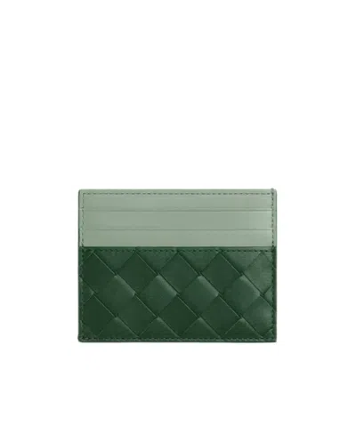 Bottega Veneta Intreciato Woven Card Bag In Rain Tree Green/sage Green