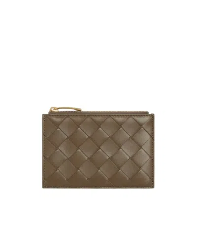 Bottega Veneta Intreciato Zipper Card Bag In Green