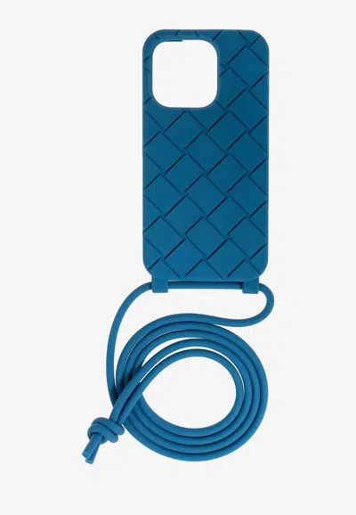 Bottega Veneta Iphone 14 Pro Intrecciato Case With Strap In Blue