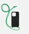 Bottega Veneta Iphone 16 Pro Max Case With Strap In Black/parakeet