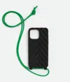 Bottega Veneta Iphone 16 Pro Max Case With Strap In Black/parakeet