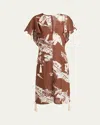 Bottega Veneta Italian Postcard Silk Shantung Short-sleeve Dress