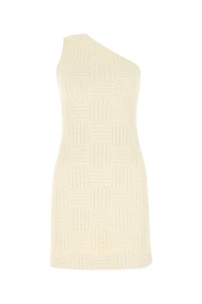 Bottega Veneta Beige Textured One Shoulder Mini Dress In Gray