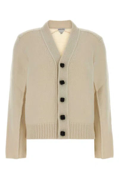 Bottega Veneta Wool Blend Cardigan Knitted Texture V Neck In Neutral