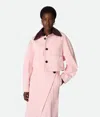Bottega Veneta Womens Intrecciato-collar Irregular Twill Cropped Cotton Jacket Camelia In Pink