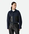 Bottega Veneta Women Blue Jacket With Classic Collar And Two Front Leather Patch Pockets In Cotton A In Blue
