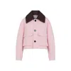 Bottega Veneta Cotton Twill Crop Jacket With Removable Intrecciato Leather Collar In Pink