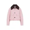 Bottega Veneta Cotton Twill Crop Jacket With Removable Intrecciato Leather Collar In Pink