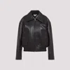 Bottega Veneta Intrecciato Collar Leather Jacket In Black