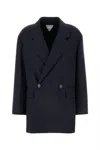 Bottega Veneta Subtle Stripe Double-breasted Wool Jacket In Blackbluemelange