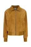 Bottega Veneta Tan Calfskin Suede Jacket In Yellow