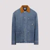 Bottega Veneta Men Blue Jacket With Suede Collar And Logo Patch In Denim Man
