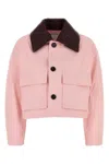 Bottega Veneta Intrecciato Leather-trimmed Cotton-twill Jacket In Pink