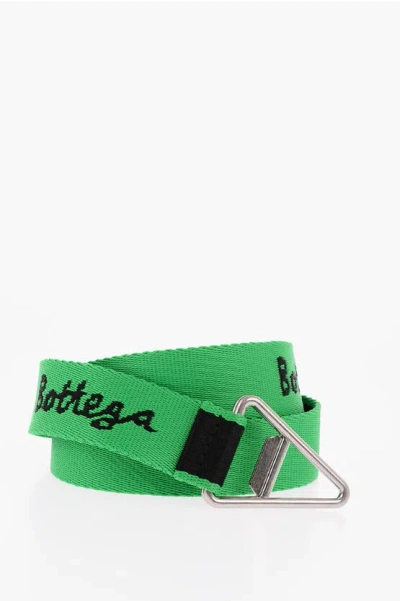 Bottega Veneta Jacquard Belt With Contrasting Logo 30mm In Green