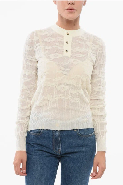 Bottega Veneta Jacquard Cotton Sweater With Buttoned Neck