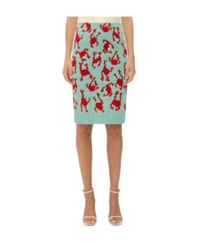 Bottega Veneta Jacquard Crab Wool Skirt In Green