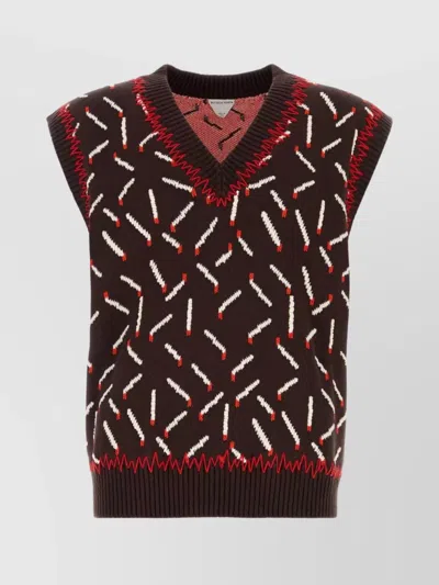 Bottega Veneta Jacquard Embroidered Vest Contrast Stitching In Brown
