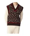 Bottega Veneta Men Brown Jacquard Vest With Matchstick Pattern In Black