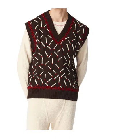 Bottega Veneta Mens Ebony/chalk/tomato Matches Embroidered Cotton-blend Gilet In Multi