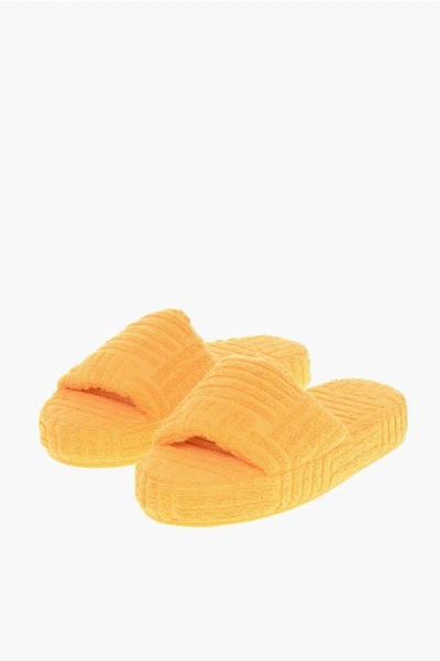Bottega Veneta Jacquard Terry Geometric Sponge Sliders In Yellow
