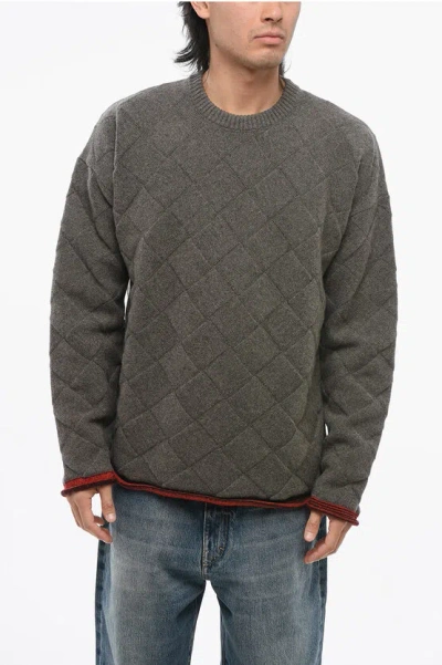 Bottega Veneta Jacquard Wool Blend Crew Neck Pullover With Contrasting Hems In Grey
